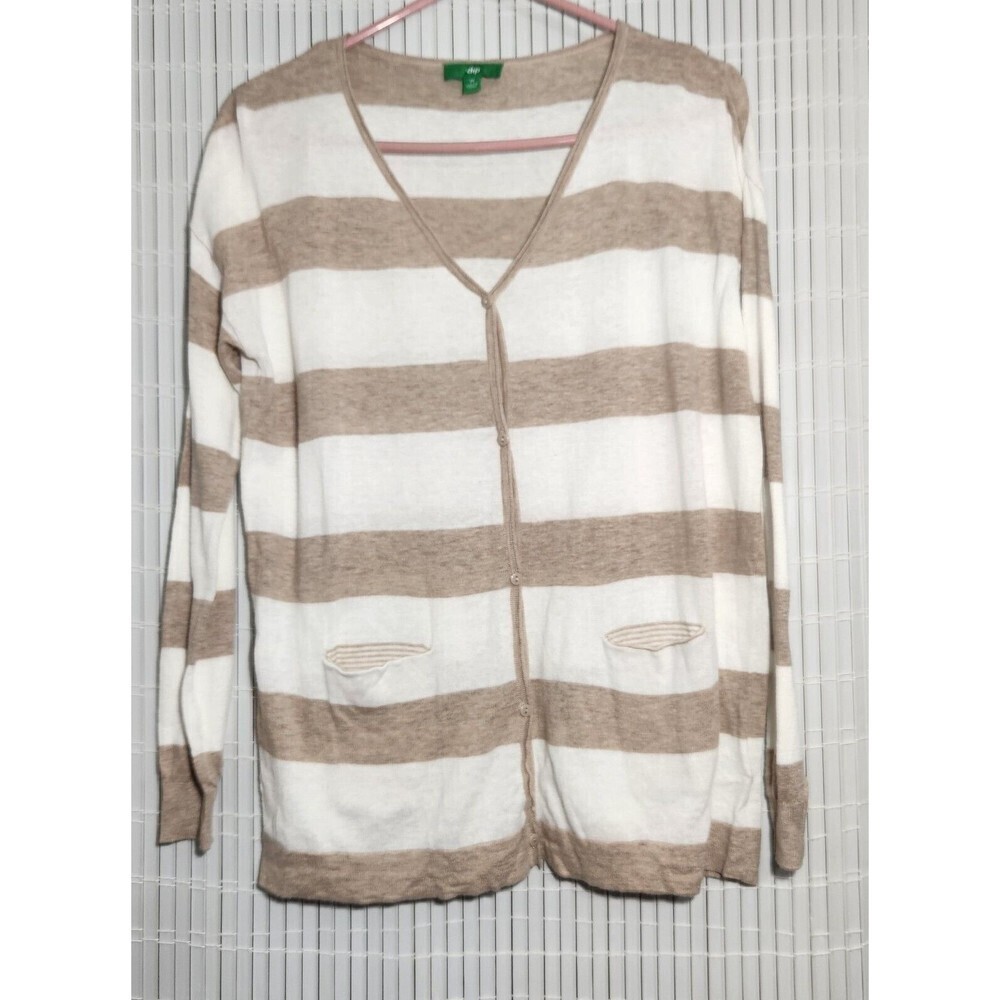 Dip Lightweight Top Long Sleeve Size Medium Striped White And Brown With Pockets